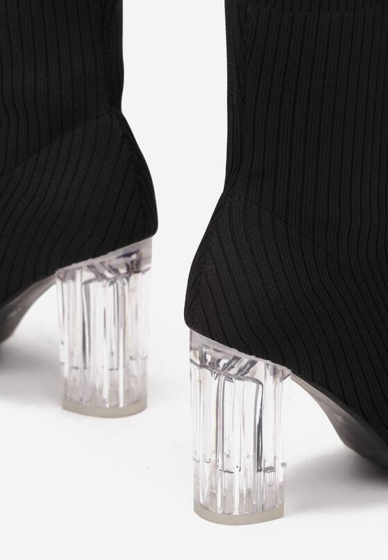 Czarne Botki na Transparentnym Obcasie z Elastyczną Cholewką Vono 5