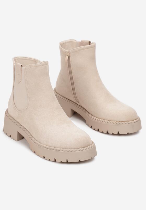 Jasnobeżowe Botki Sztyblety z Elastyczną Wstawką Manuvia 4