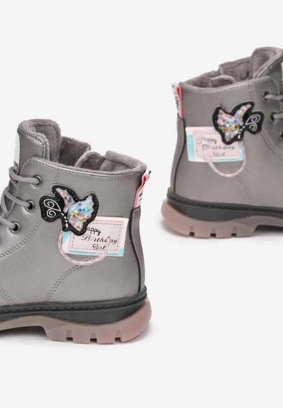 Szare Botki z Naszywkami Mocno Ocieplone Harniet 3