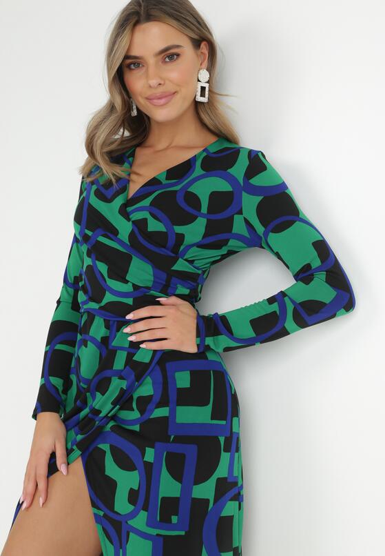 Zielona Sukienka Dzianinowa w Geometryczny Wzór Limo 4