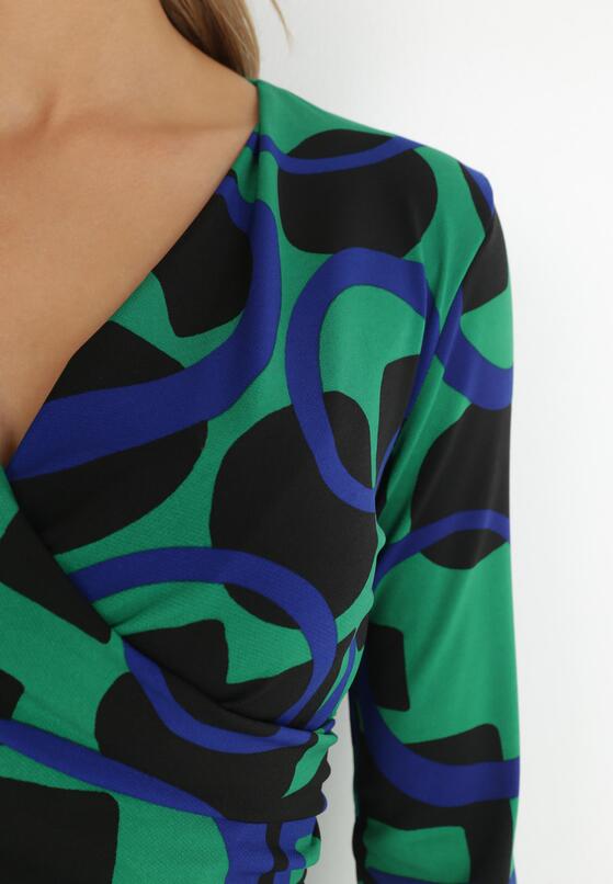 Zielona Sukienka Dzianinowa w Geometryczny Wzór Limo 5