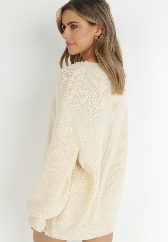 Beżowy Sweter Oversize z Okrągłym Dekoltem Ravo 3