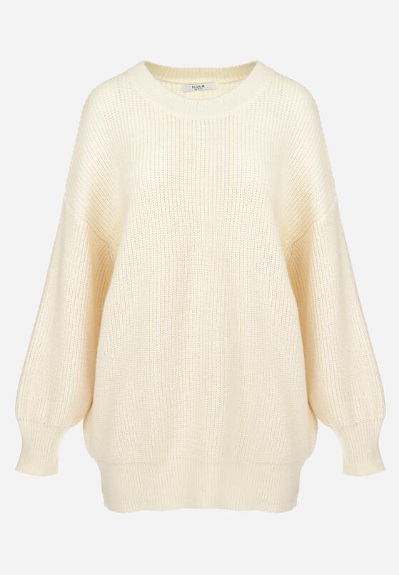 Beżowy Sweter Oversize z Okrągłym Dekoltem Ravo 6