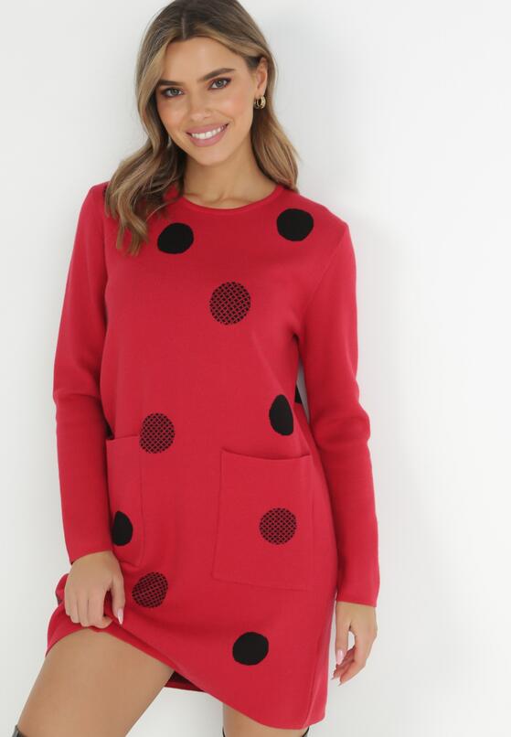 Czerwona Tunika Oversize w Kropki Baci 1