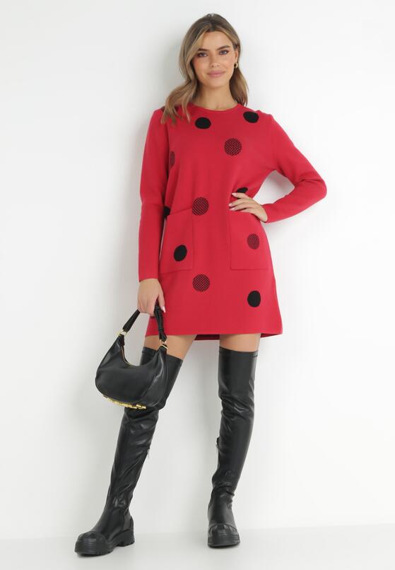 Czerwona Tunika Oversize w Kropki Baci 2