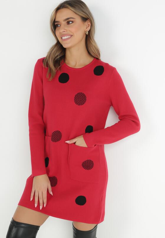 Czerwona Tunika Oversize w Kropki Baci 4