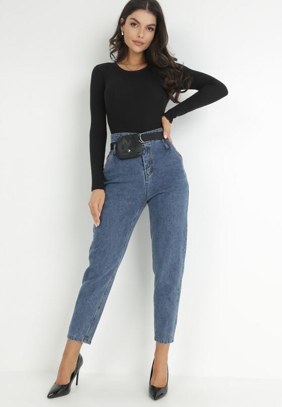 Niebieskie Jeansy Mom Fit z Paskiem i Saszetką Atali 2
