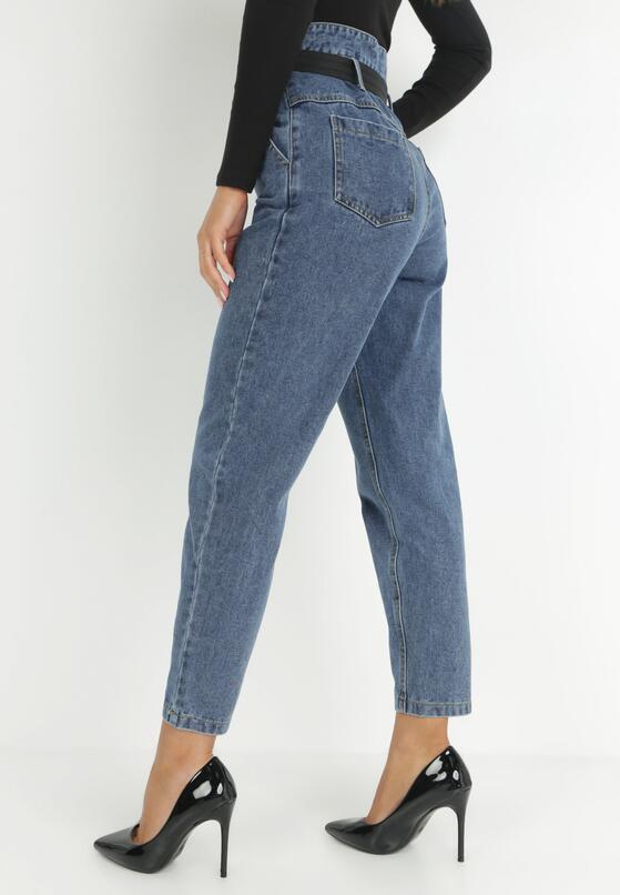 Niebieskie Jeansy Mom Fit z Paskiem i Saszetką Atali 3