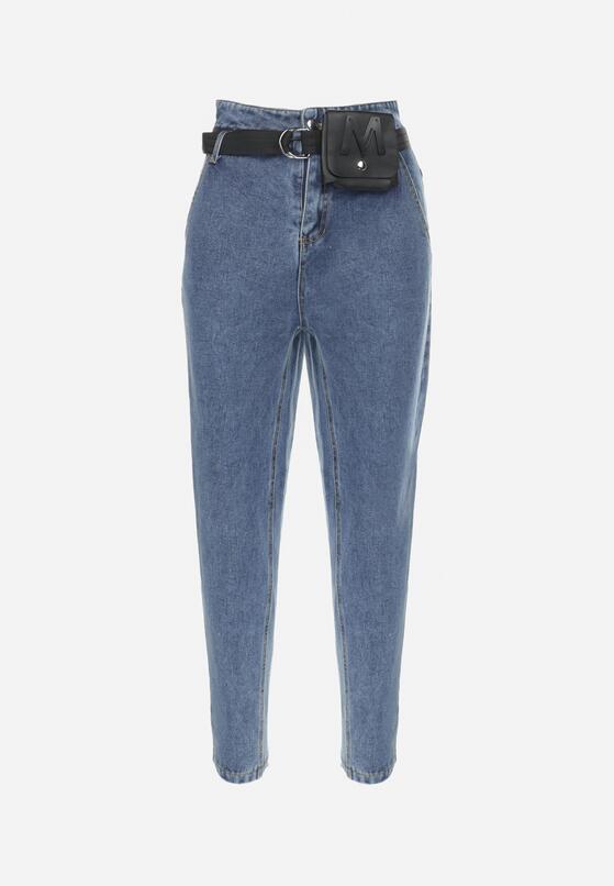 Niebieskie Jeansy Mom Fit z Paskiem i Saszetką Atali 6