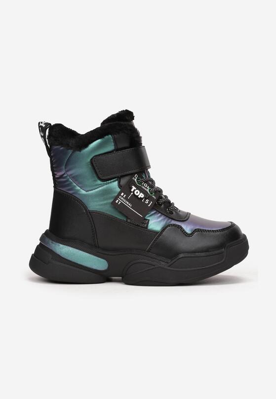 Czarno-Zielone Śniegowce na Grubej Podeszwie Mevna 1