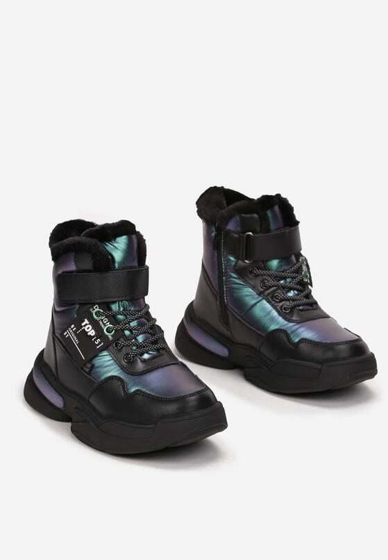 Czarno-Zielone Śniegowce na Grubej Podeszwie Mevna 2