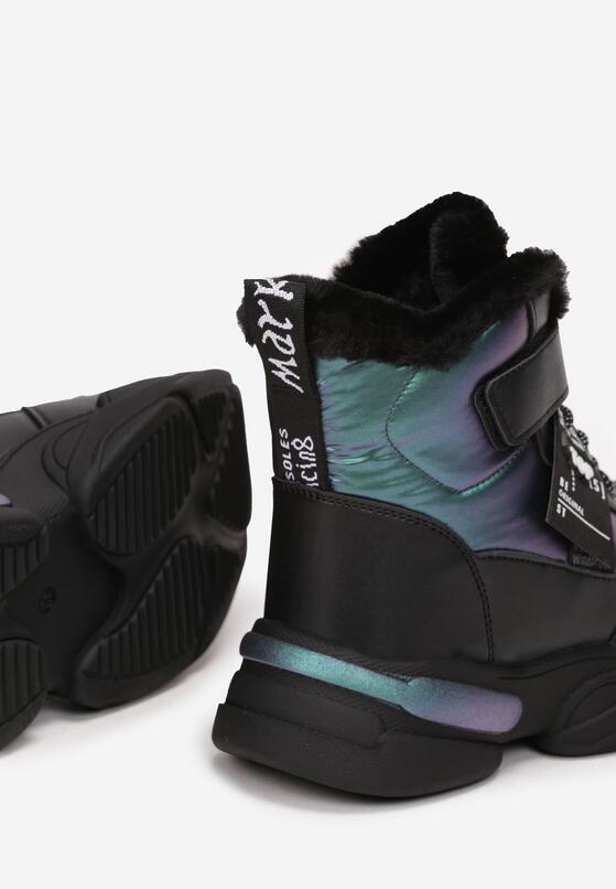 Czarno-Zielone Śniegowce na Grubej Podeszwie Mevna 3