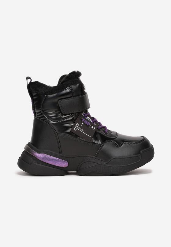 Czarno-Fioletowe Śniegowce na Grubej Podeszwie Mevna 1