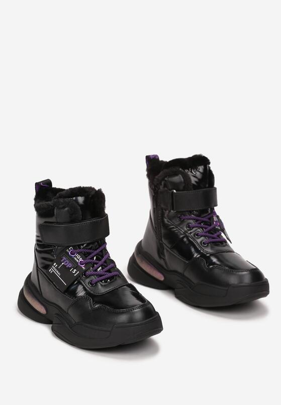 Czarno-Fioletowe Śniegowce na Grubej Podeszwie Mevna 2