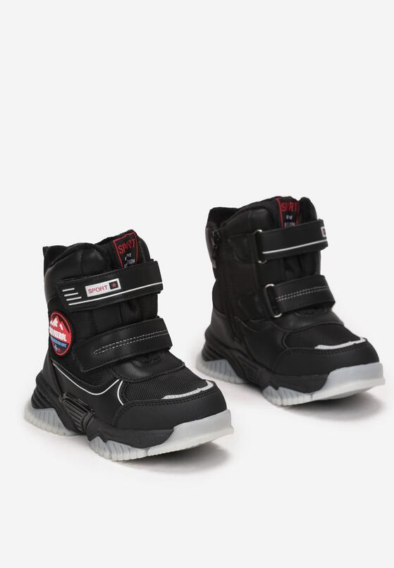 Czarne Śniegowce na Grubej Podeszwie z Naszywkami Dusla 2