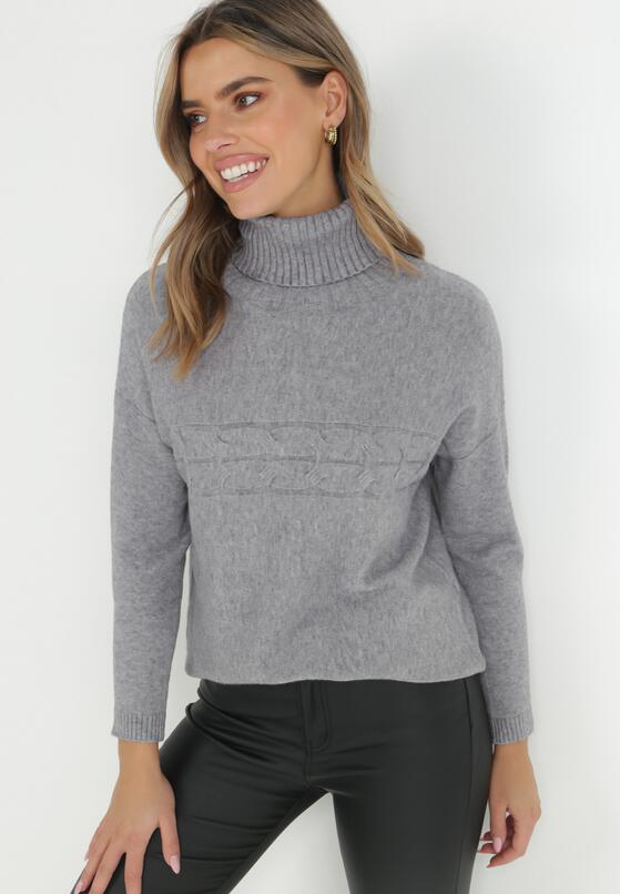 Szary Golf Oversize z Dekoracyjnym Splotem Beho 2