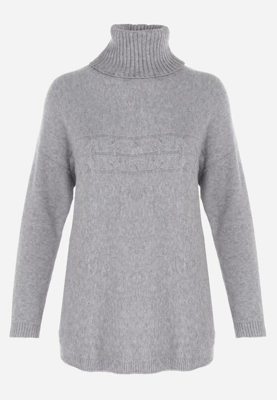 Szary Golf Oversize z Dekoracyjnym Splotem Beho 6