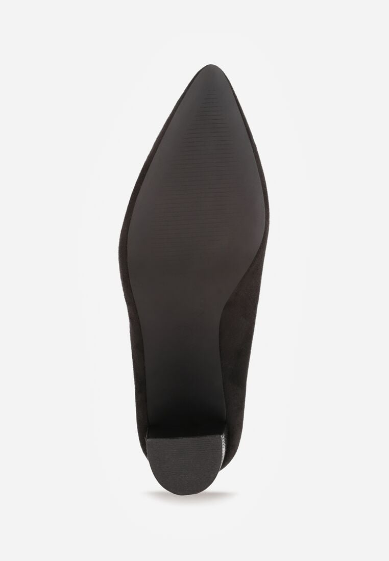 Czarne Czółenka na Wysokim Słupku ze Skórzaną Wkładką Nisho 7