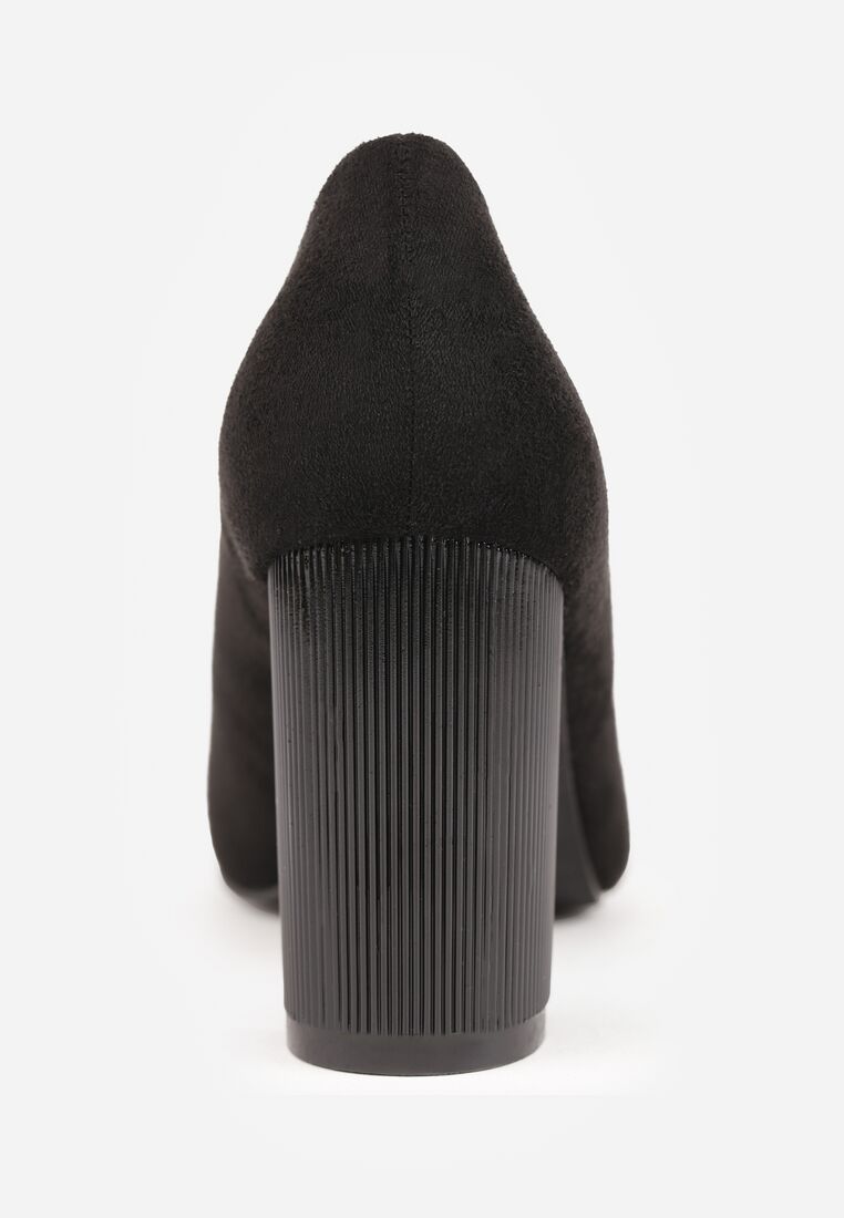 Czarne Czółenka na Wysokim Słupku ze Skórzaną Wkładką Nisho 9