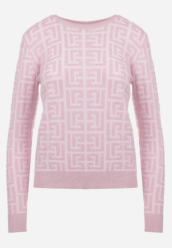 Różowy Sweter w Geometryczny Wzór Chliphe 6