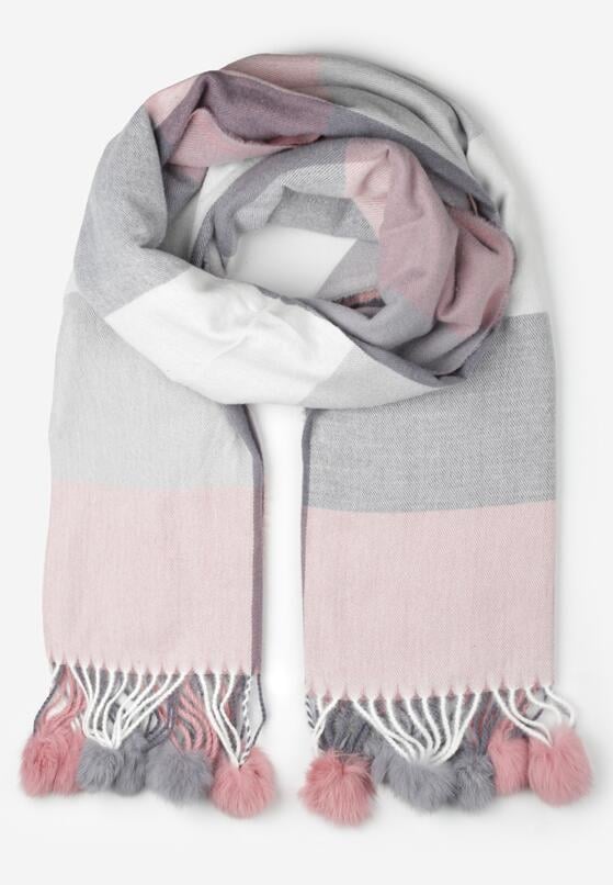 Różowy Prostokątny Szalik z Kolorowymi Pomponami Komo 1