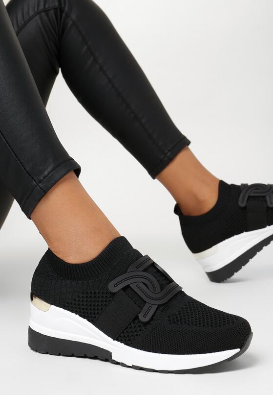Czarne Sneakersy z Elastyczną Cholewką na Koturnie Gerird 1