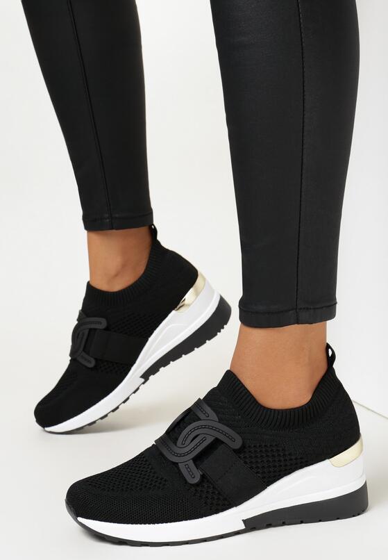 Czarne Sneakersy z Elastyczną Cholewką na Koturnie Gerird 2