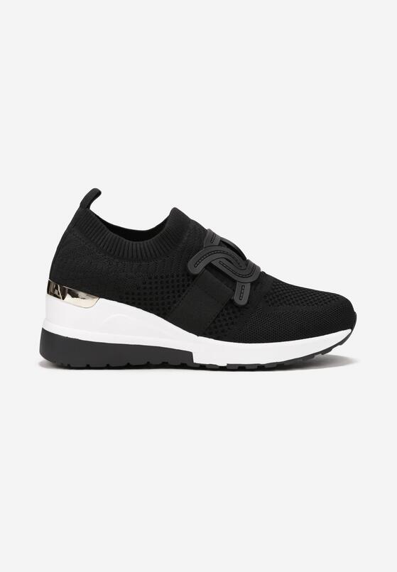 Czarne Sneakersy z Elastyczną Cholewką na Koturnie Gerird 3