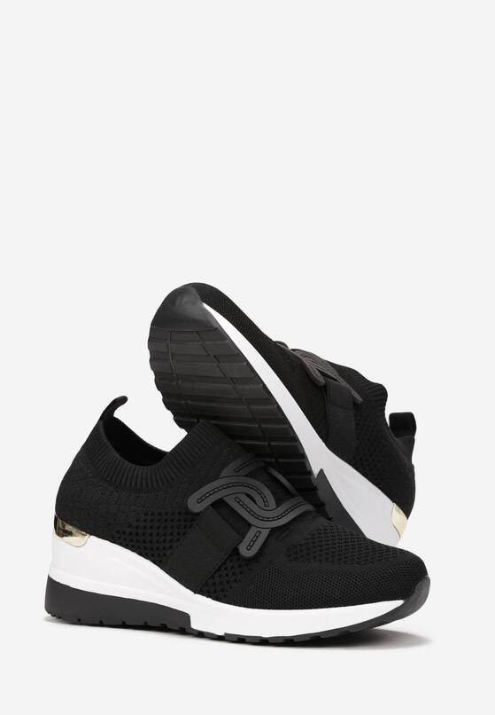 Czarne Sneakersy z Elastyczną Cholewką na Koturnie Gerird 4