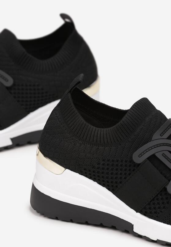 Czarne Sneakersy z Elastyczną Cholewką na Koturnie Gerird 5
