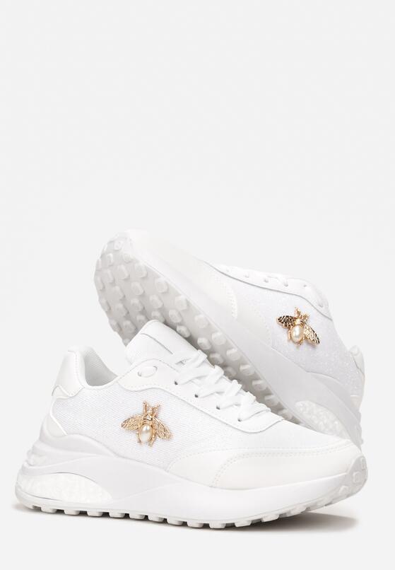 Białe Sneakersy Brokatowe na Grubej Podeszwie  Naono 4