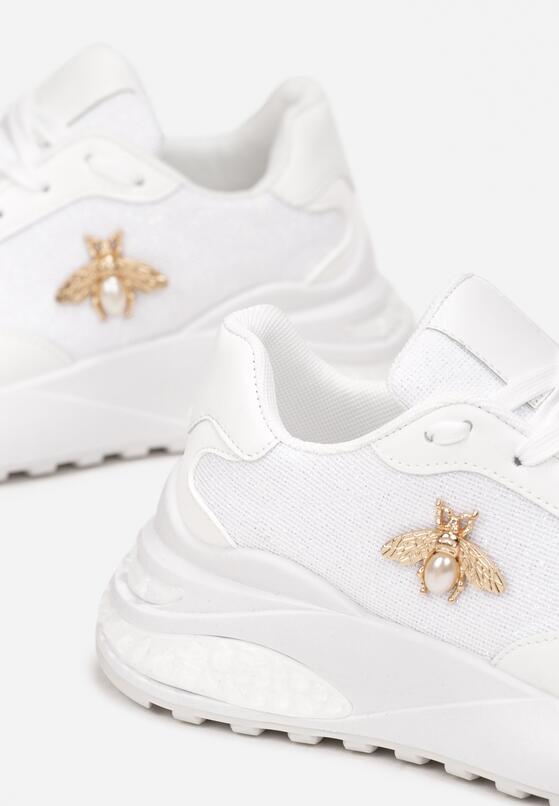 Białe Sneakersy Brokatowe na Grubej Podeszwie  Naono 5