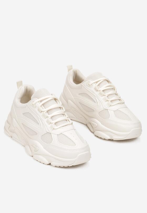 Beżowe Sneakersy z Bieżnikiem i Naszywkami Hene 4