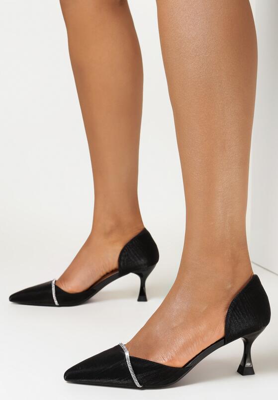 Czarne Czółenka na Obcasie Kaczuszka z Cyrkoniami Enem 1