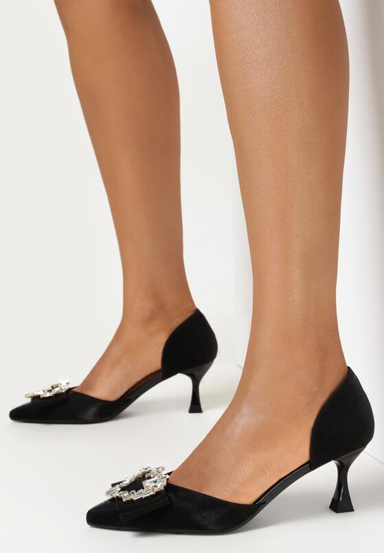 Czarne Czółenka na Obcasie Kaczuszka z Ozdobą z Cyrkonii Atoni 1