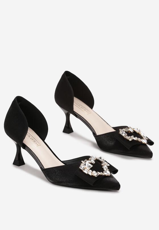 Czarne Czółenka na Obcasie Kaczuszka z Ozdobą z Cyrkonii Atoni 4