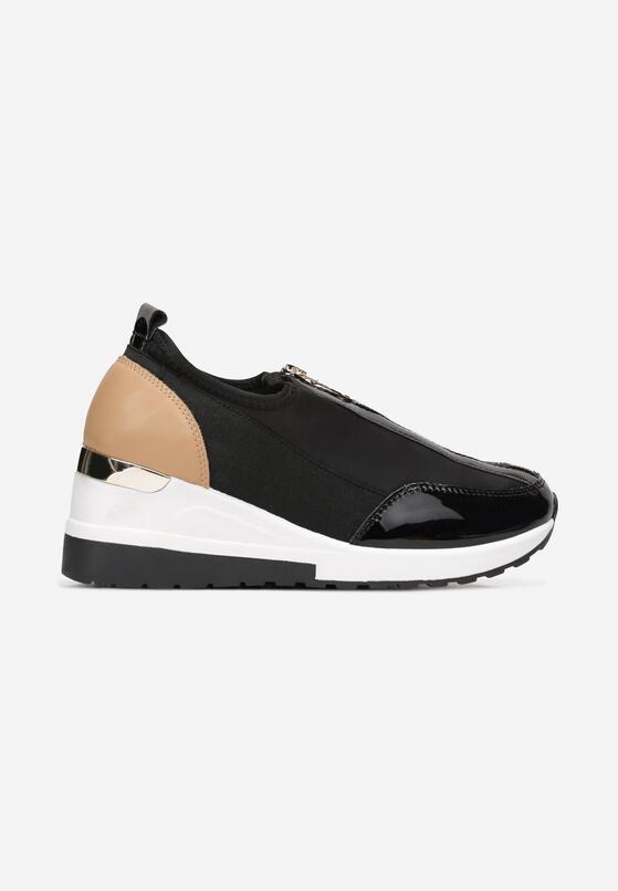 Czarne Sneakersy na Niskim Koturnie z Ozdobnym Zamkiem Malios 3