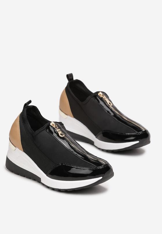 Czarne Sneakersy na Niskim Koturnie z Ozdobnym Zamkiem Malios 4