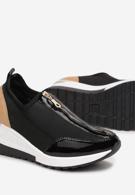 Czarne Sneakersy na Niskim Koturnie z Ozdobnym Zamkiem Malios 5