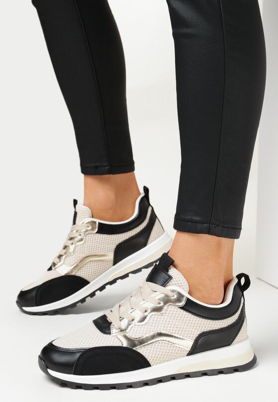 Beżowo-Czarne Sznurowane Sneakersy Belnihi 2