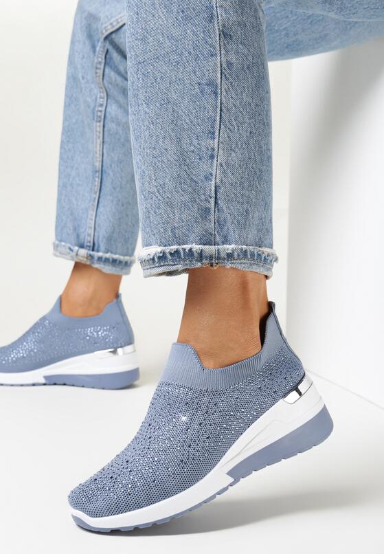 Niebieskie Sneakersy na Koturnie z Cyrkoniami Vatty 1