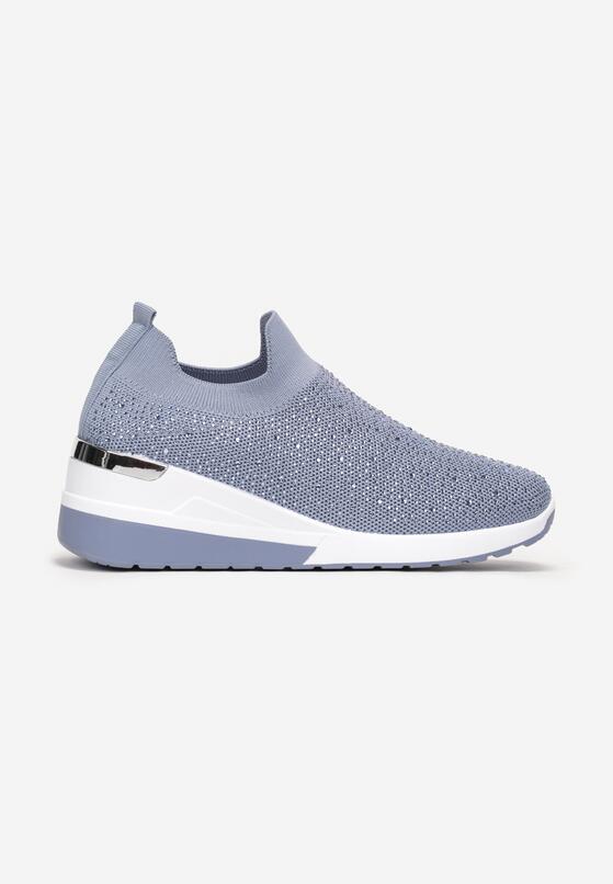 Niebieskie Sneakersy na Koturnie z Cyrkoniami Vatty 3