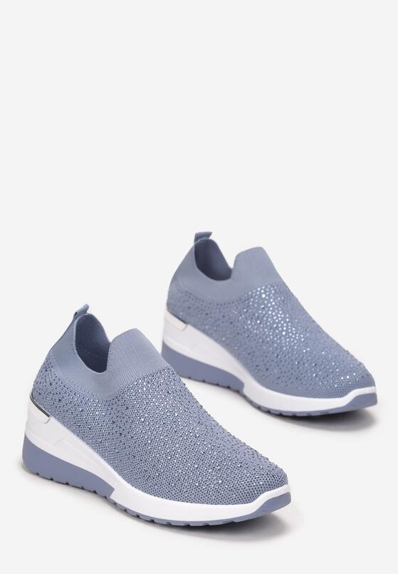 Niebieskie Sneakersy na Koturnie z Cyrkoniami Vatty 4