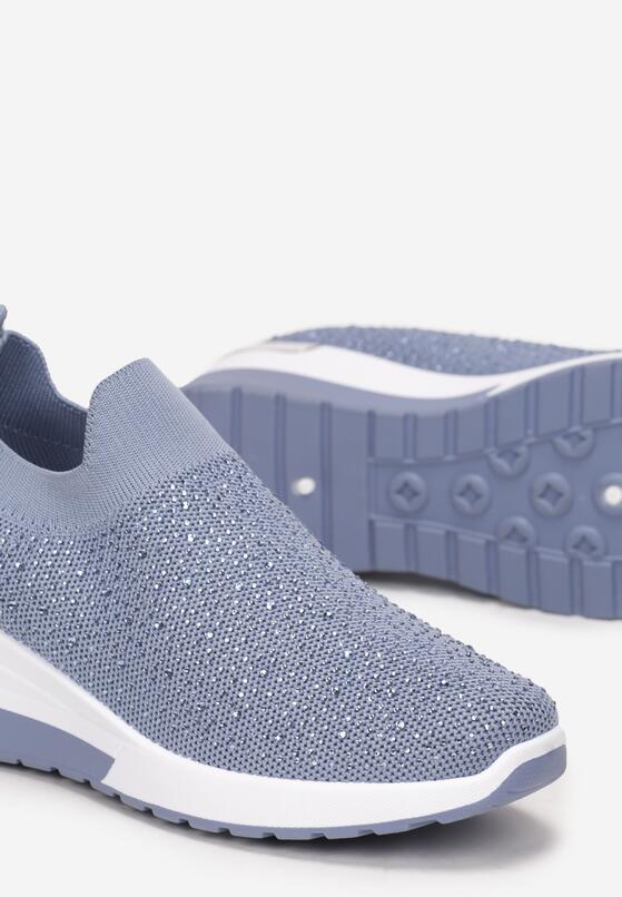 Niebieskie Sneakersy na Koturnie z Cyrkoniami Vatty 5