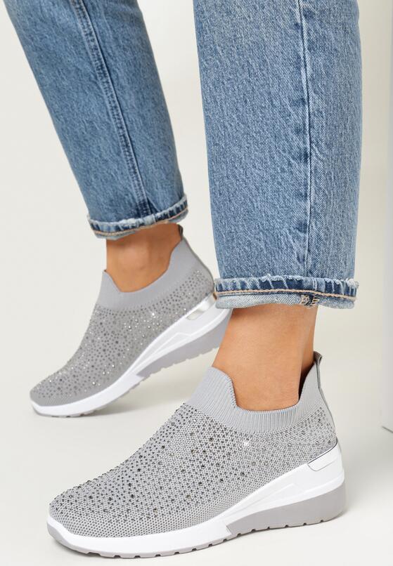 Szare Sneakersy na Koturnie z Cyrkoniami Vatty 2