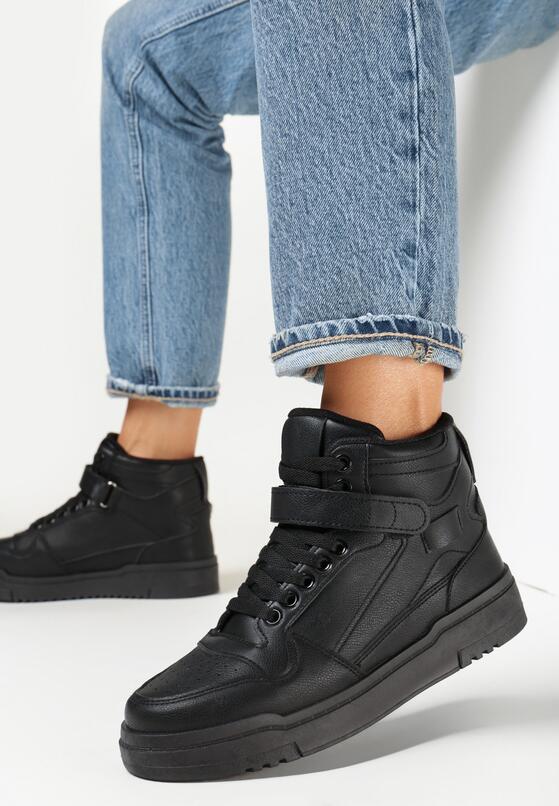 Czarne Sneakersy z Rzepem i Odpinaną Saszetką Erashel 1