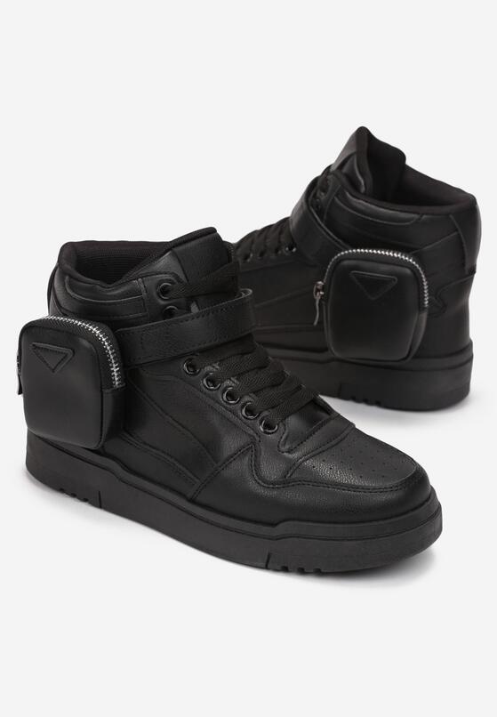 Czarne Sneakersy z Rzepem i Odpinaną Saszetką Erashel 4