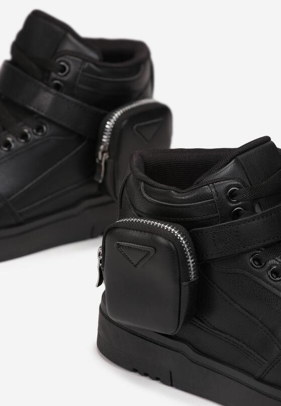 Czarne Sneakersy z Rzepem i Odpinaną Saszetką Erashel 5