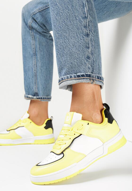 Żółte Sneakersy z Imitacji Skóry Zdobione Wstawkami Naini 1