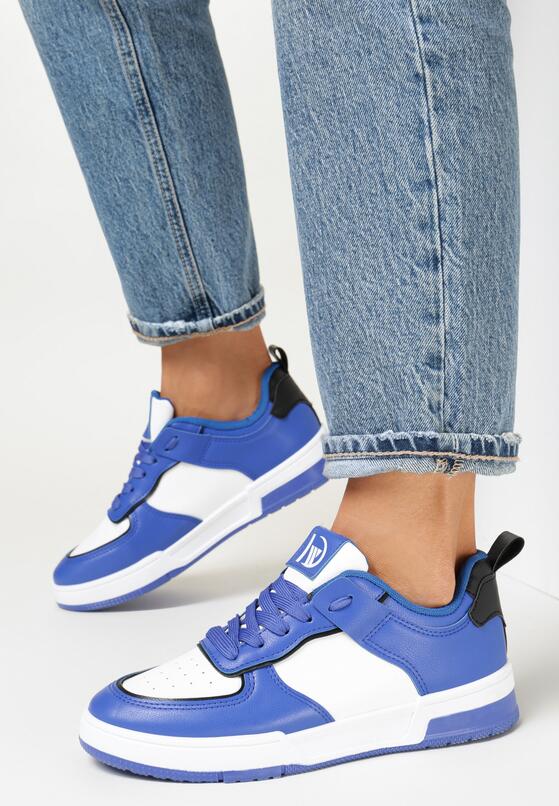 Granatowe Sneakersy z Imitacji Skóry Zdobione Wstawkami Naini 1